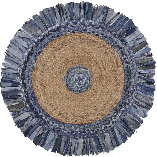 Palacedesigns 66 x 66 in. Denim Blue & Natural Jute Fringed Round Rug PA3102597 - main